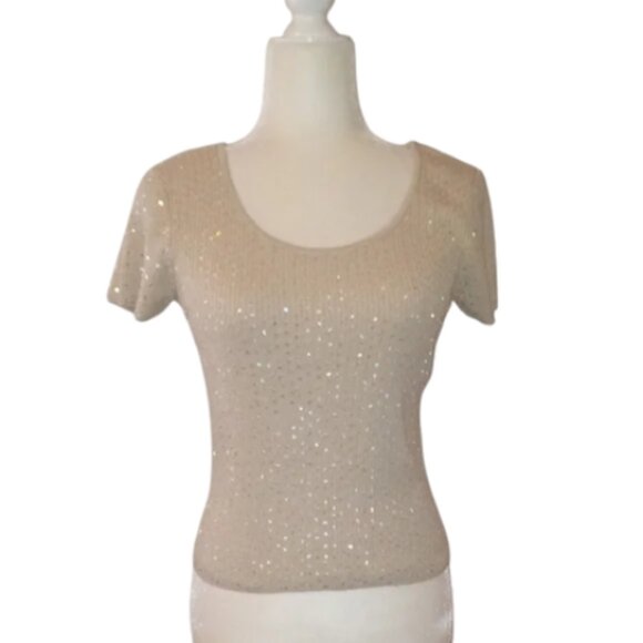 NWT TALBOTS SILK-Blend Ribbed Sequins Sweater S/P - Picture 2 of 9